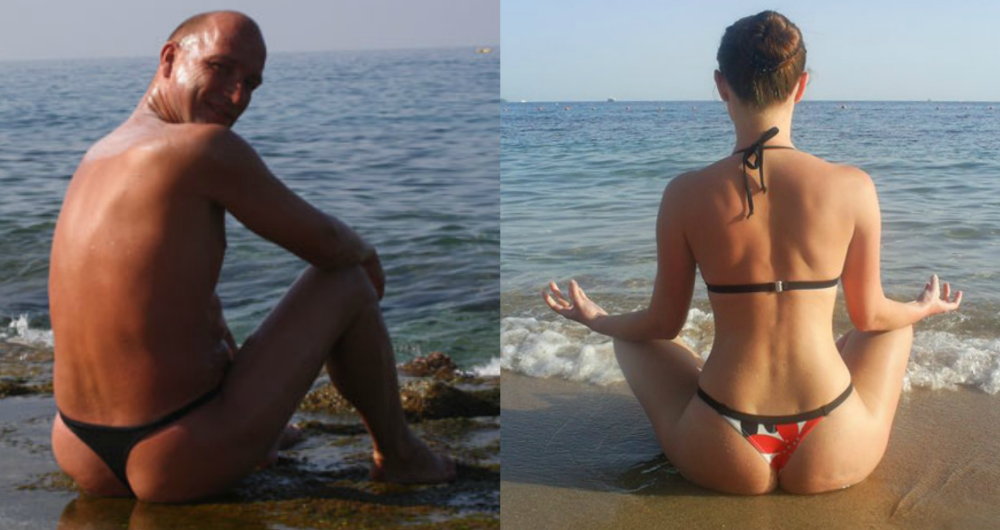 Hommes en string sur la plage