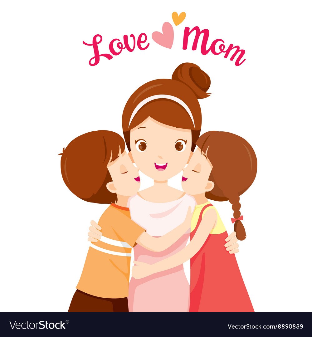 Maman étreint sa fille et son fils