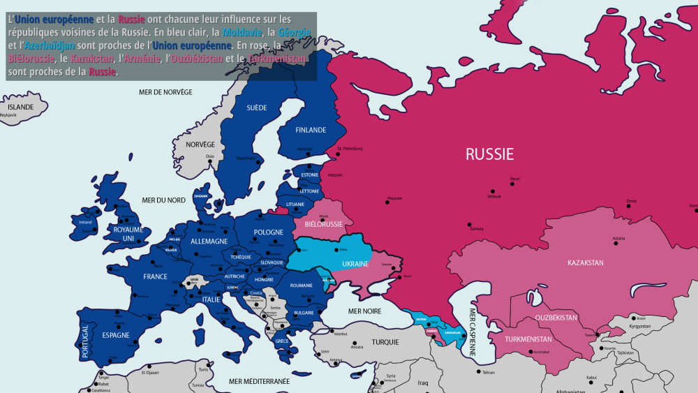Carte russe avec les mers en anglais