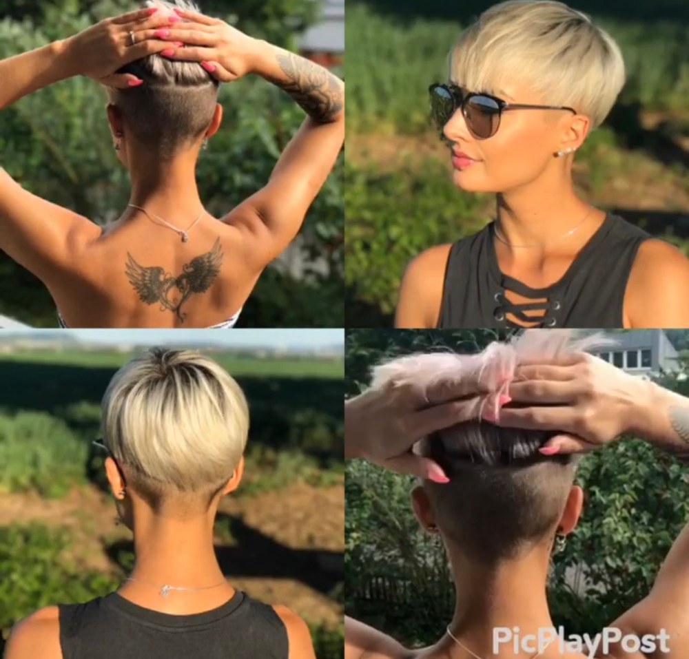 Pixie de coupe de cheveux courte avec une nuque rasée