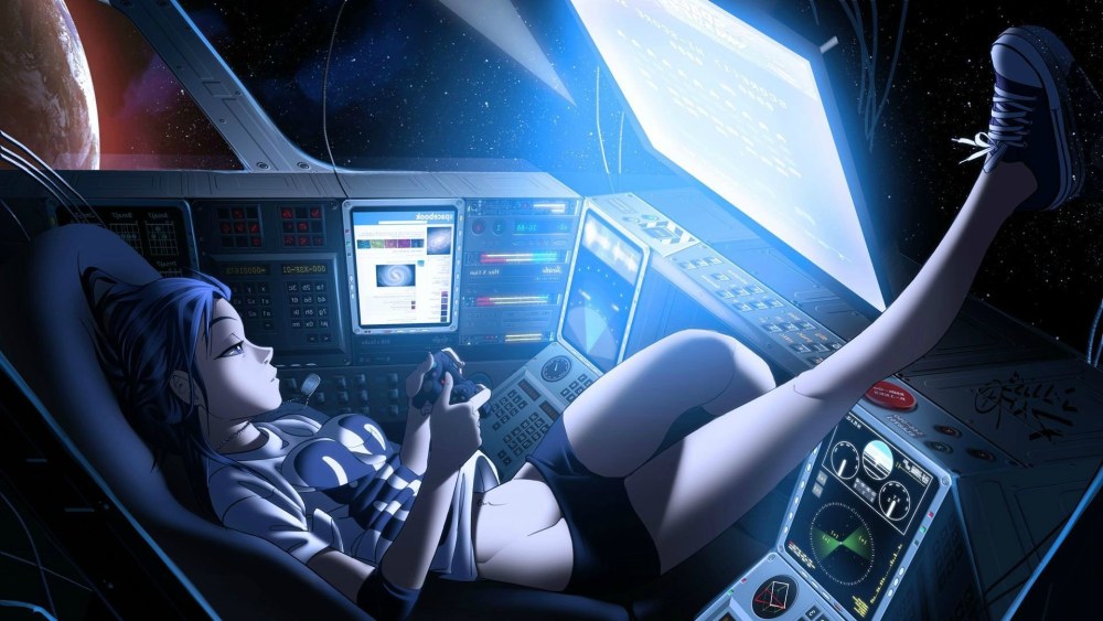 Fille sur un vaisseau spatial
