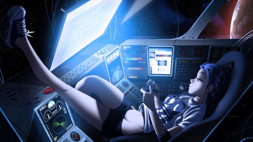 Fille anime sur un vaisseau spatial