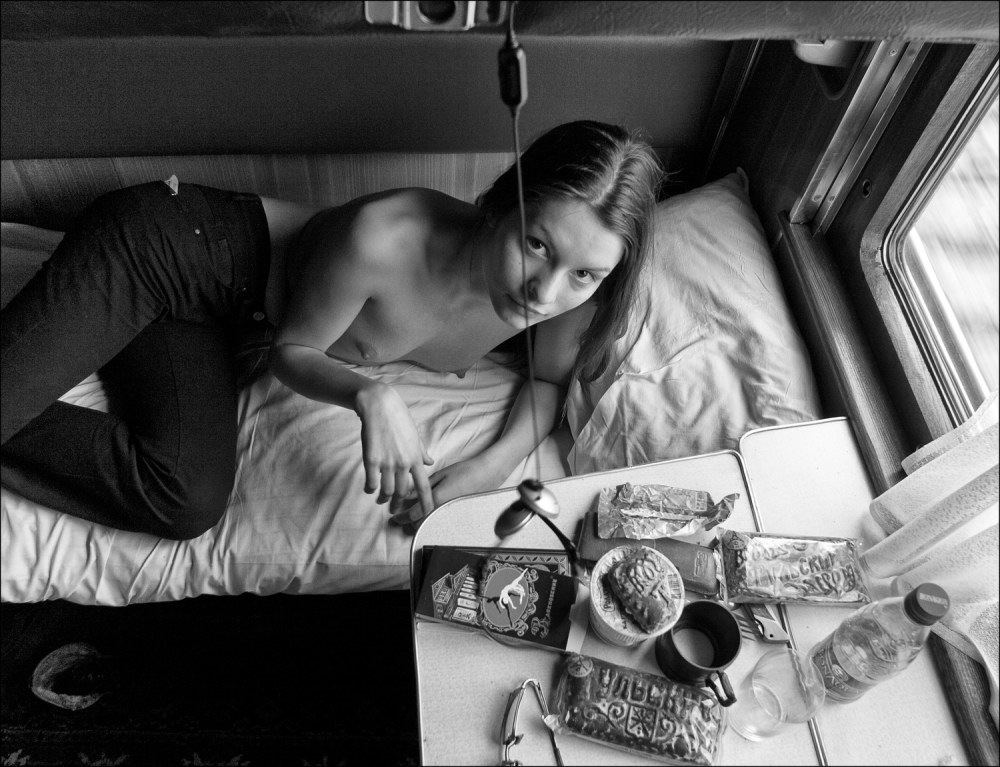 Photographe Pavel Kiselev dans un train