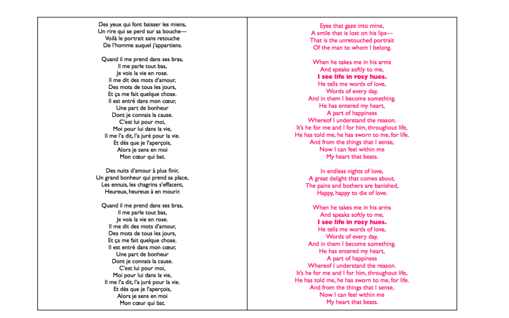 Edith Piaf la vie en rose texte