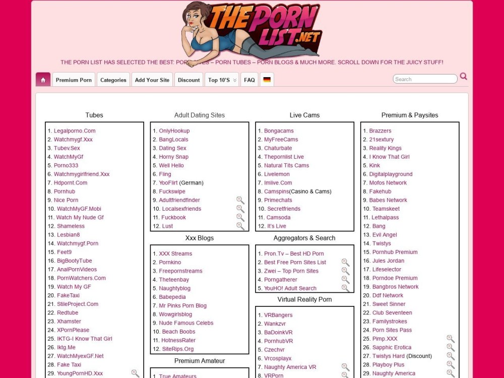 Liste des sites érotiques