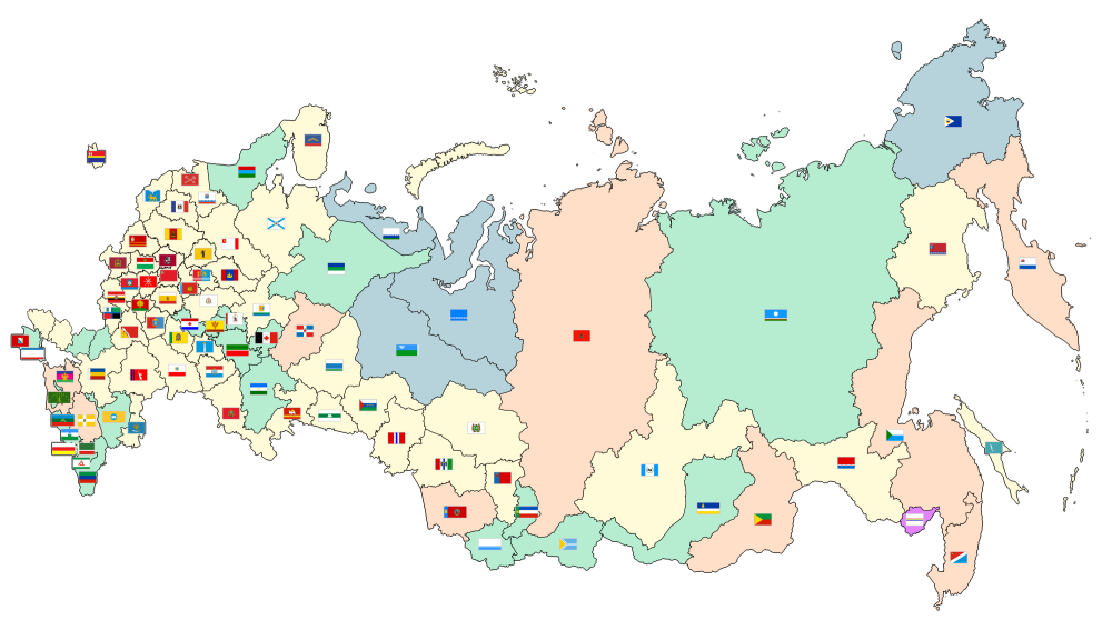 Carte des entités constituantes de la Fédération de Russie avec des drapeaux