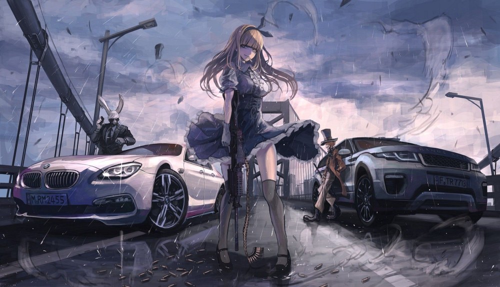 Fille sur le capot BMW